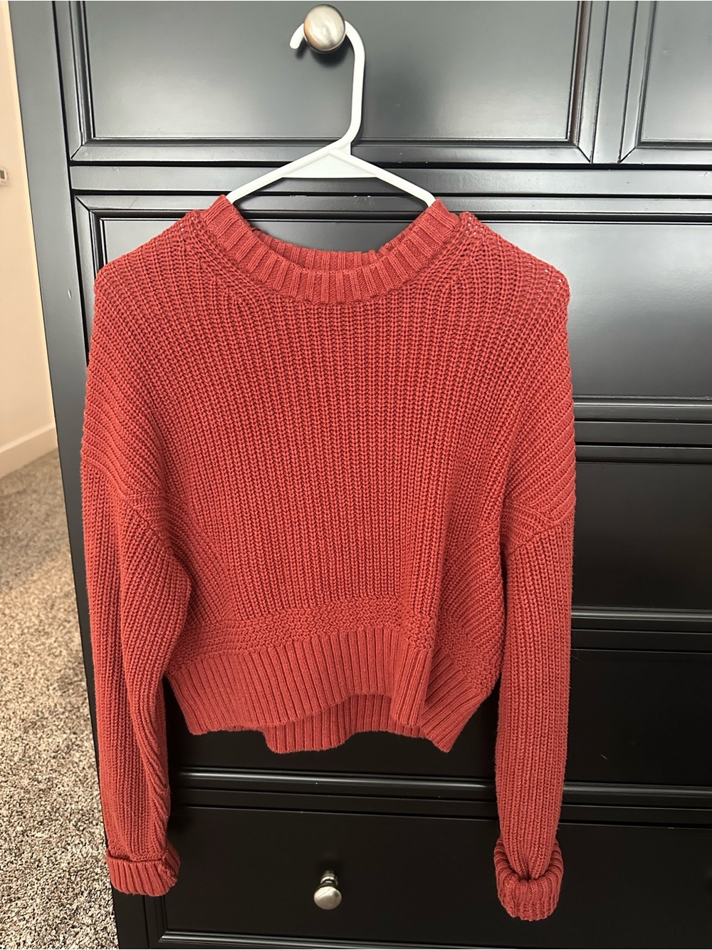 La Hearts Rust Orange Ribbed Crewneck Sweater